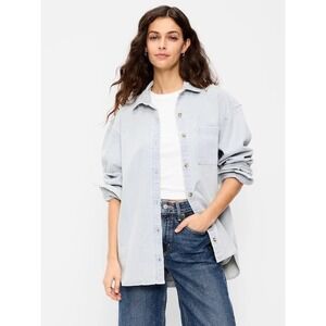 Old Navy Womens Oversized Striped Button Down Shirt Blue White Long Sleeve